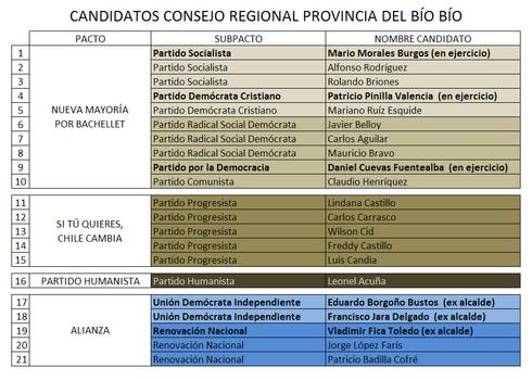 LAJINO.CL ES LAJA EN INTERNET // Candidatos a Consejeros Regionales Provincia de Bío-Bío: Nueva Mayoría busca la reelección y la Alianza apuesta por ex alcaldes